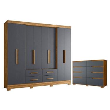 Imagem de Guarda Roupa Casal San Lorenzo E Cômoda Georgia Freijó Cinza – Moval