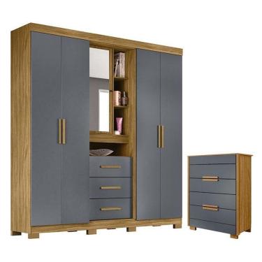 Imagem de Guarda Roupa Solteiro Eldorado E Cômoda Dhara Freijó Cinza - Moval