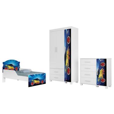 Imagem de Quarto Infantil 3 Peças Com Mini Cama Carro Azul Z53        - Mpozenato