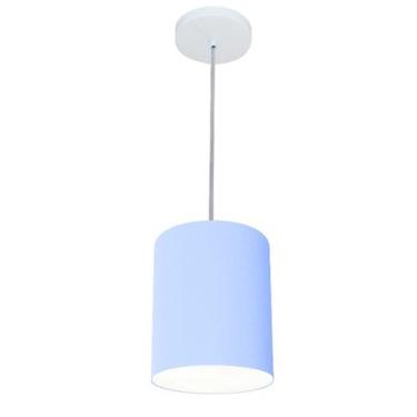Imagem de Lustre Pendente Cilíndrico Md-4012 Cúpula em Tecido 18x25cm Azul Bebê - Bivolt
