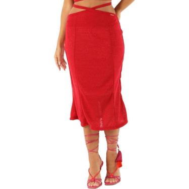 Imagem de Saia Onça Preta Amarracao Midi VE24 Vermelho Feminino-Feminino
