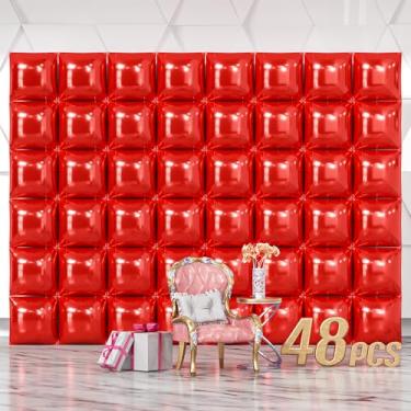 Imagem de NISOCY Kit de arco de túnel de balões vermelhos quadrados vermelhos metálicos de dupla face com balões vermelhos para aniversário, chá de bebê, dia dos namorados, decoração de festa