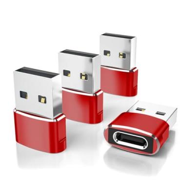 Imagem de Adaptador USB C Fêmea para USB Macho Elebase (4 unidades), conector Tipo C para USB A, funciona com laptops, carregadores e mais dispositivos com interface USB A padrão - vermelho