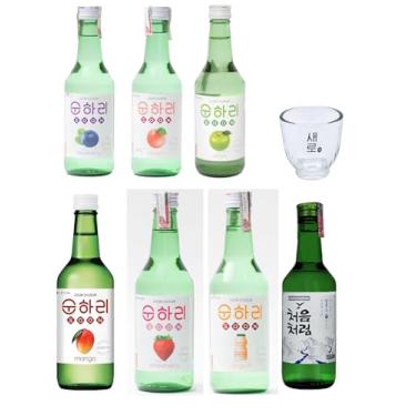 Imagem de Soju Coreano, Kit com 6 Garrafas de 360ml + Copo, Sabores Sortidos