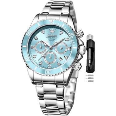 Imagem de OLEVS Relógio feminino moderno ouro rosa diamante analógico quartzo feminino relógios de pulso para mulheres vestido de luxo feminino de aço inoxidável luminoso à prova d'água data data, 5632 - azul