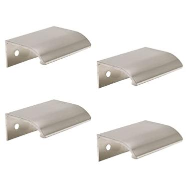 Imagem de LC LICTOP Arc Modern Finger Edge Puxa 50 mm/1,97" Comprimento Puxador Puxador Gaveta Dedo Puxador Níquel Escovado, 32 mm/1,26" Centro Furo, 4 peças