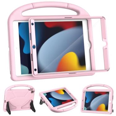 Imagem de YIHE Capa infantil para iPad 9ª/8ª/7ª geração, iPad Pro 10.5 e Air 3, capa protetora à prova de choque com suporte de alça e protetor de tela para iPads de 10,2/10,5 polegadas, rosa claro