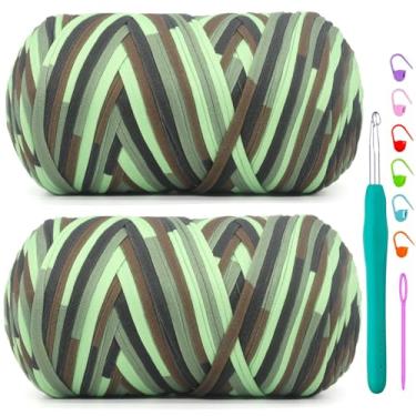 Imagem de Pacote com 2 camisetas arco-íris para crochê, camuflagem, tecido elástico macio, grosso, fio de crochê para crochê, tricô iniciante, bolsa de tricô à mão/artesanato faça você mesmo/decoração de casa 2