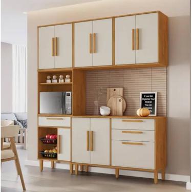 Imagem de Cozinha Completa 10 Portas 2 Gavetas Com Fruteira Lorena Kaiki Móveis - Nature/Off White