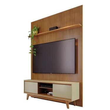 Imagem de Composição Milo Bancada E Painel Para 65 Polegadas Com Portas - Madetec Cumaru Opala