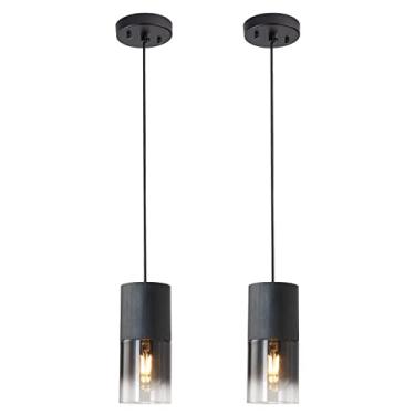Imagem de LINSEEDS Pacote com 2 luminárias pendentes pretas, luzes pendentes modernas ajustáveis para ilha de cozinha, luzes pendentes de vidro industrial para mesa de jantar, corredor, quarto, sala de estar