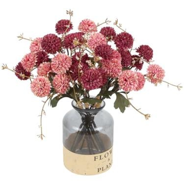 Imagem de IPOPU 5 pacotes de flores artificiais para mãe, pompom de seda sintética de 30,5 cm, mini crisântemos falsos, boquuetes para decoração de casa de buquê de centro de mesa, arranjo floral (cor mista
