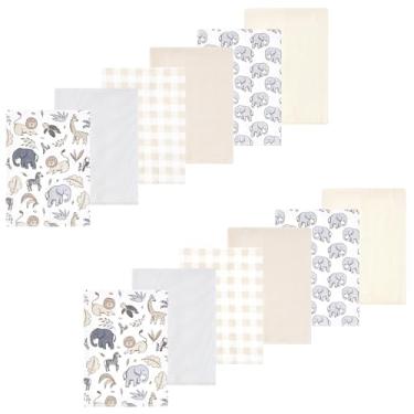 Imagem de Luvable Friends Hudson Baby Flanela Burp Panos, conjunto com 12 unidades, Safari neutro cinza, 14x20 inches