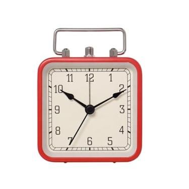 Imagem de ZzleoyuUUs-12 Despertador vintage metal luz noturna despertador para quarto estudante relógio silencioso mesa relógio de hora estudante relógio despertador alto (vermelho)