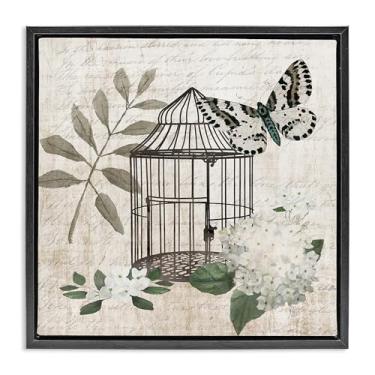 Imagem de Stupell Industries Vintage Menagerie Butterfly Florals Black Framed Floater Canvas Wall Art Design por Nan, 18 x 18