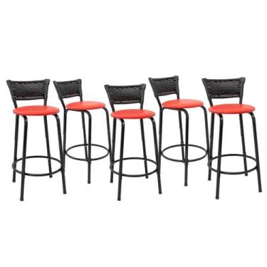 Imagem de Kit 5 Banquetas Para Bancada 60cm Preta Junco Preto Balcão Ilha Bistrô