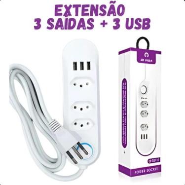 Imagem de Extensão 3 Tomadas 3 USB Branco Bivolt 2m - LIPPIN