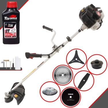 Imagem de Roçadeira Cortador de Grama À Gasolina Kawashima KW43-LE 43cc 1,7HP 10.000rpm Completo Com Kit 4 Lâminas + Carretel + Escova de Aço + ÓLEO TOYAMA 2T