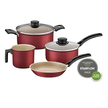 Imagem de Jogo de Panelas Tramontina Turim em Alumínio com Revestimento Interno e Externo em Starflon Max Vermelho 04 Peças