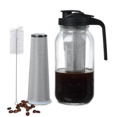 Imagem de Naivees Jarra de vidro com tampa hermética à prova de vazamento com filtro de aço inoxidável, frasco vazio para água, chá e suco (preto)