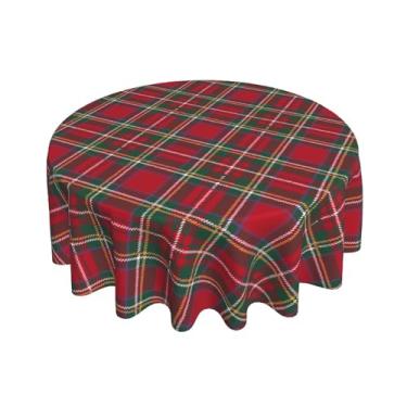 Imagem de Aytipun Toalha de mesa redonda xadrez de Natal de 152 cm, verde e vermelha, com tema de férias de inverno, decoração sazonal, rústica, casa de fazenda para decoração de festa interna, cozinha, jantar