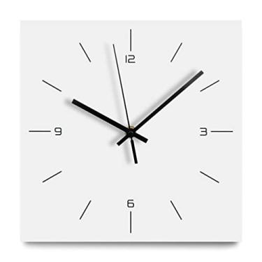 Imagem de Decoração de parede de cozinha de madeira relógio de parede com design moderno relógio de parede silencioso grande relógio de banheiro quadrado para sala de jantar (branco)