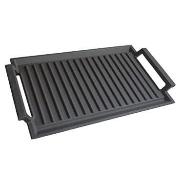 Imagem de COVERCOOK Chapa De Grelha, Chapa De Ferro Fundido, Grelha Retangular, 2 Alças Com Superfície Estriada Para Fogão Elétrico De Indução, 16 X 9 Polegadas