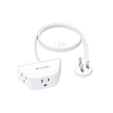 Imagem de TROND Cabo de extensão curto para a direita, 0,5 m – plugue plano, 3 pinos, 3 tomadas aterradas laterais, 13 amperes, fio medidor SPT 16/3 para uso interno, casa, escritório, cozinha, navio de