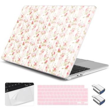 Imagem de Yebiseven Capa para MacBook Air 13,6 polegadas M4/M3/M2 2025 2024 2023 2022 lançado A3240/A3113/A2681, capa rígida para laptop com capa de teclado e protetor de trackpad e 2 adaptadores OTG, rosa