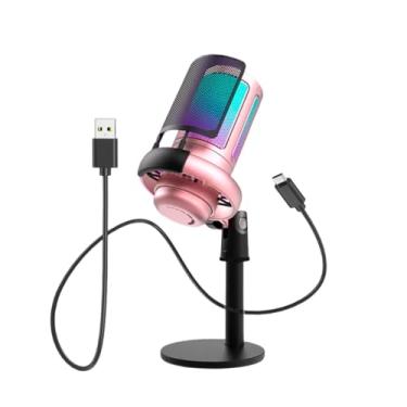 Imagem de Microfone jogos para PC,streaming,podcasts,gravação,microfono condensador de mesa para Notebook, compatível com Mac/PS/consoles,com controle RGB,toque mudo,conector para fone ouvido. (ROSA)