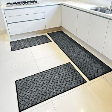 Imagem de Tapete Carpete Passadeira Cozinha Trama Jogo 3 Peças Cinza