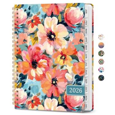 Imagem de Agenda 2026, agenda de planejamento semanal e mensal para mulheres, janeiro de 2026 a dezembro de 2026, livro de agenda de planejamento de capa dura com abas, encadernação em espiral, bolso interno