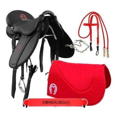 Imagem de Kit Sela Mangalarga De Cavalo Soft Completo Vermelho e Preto Confort L