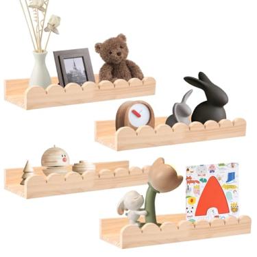 Imagem de Prateleira de parede de madeira recortada com gancho, prateleiras de livros para berçário, suporte de carga forte, prateleira de parede flutuante de madeira para berçário, sala de estar, quarto de