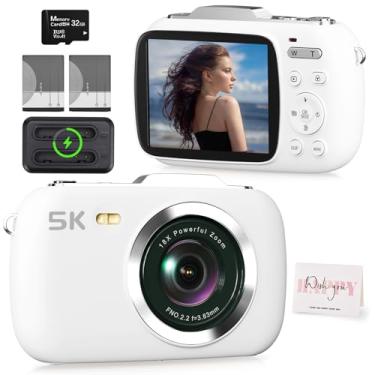 Imagem de Câmera de vlogging 5K, câmeras digitais portáteis UHD de 80 MP para vlogging, câmera de ponto e fotografia com zoom de 18 x com cartão TF de 32 GB, câmeras fotográficas para adolescentes iniciantes