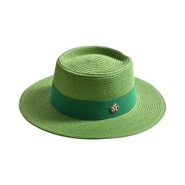 Imagem de Chapéu De Sol Feminino De Palha De Verão, Aba Plana, Fita, Praia, Moda
