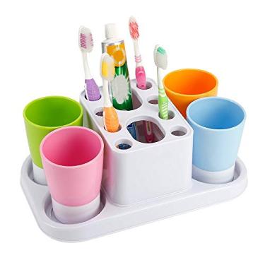 Imagem de Suporte organizador de pasta de dentes de banheiro conjunto de rack de armazenamento de plástico (4 xícaras)