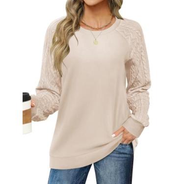 Imagem de Moletom LOMON Cable Knit para mulheres, túnica de manga comprida, bege