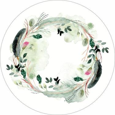 Imagem de Painel de Lona Redondo Ramos de Folhas e Penas Aquarela - Fabrika de F