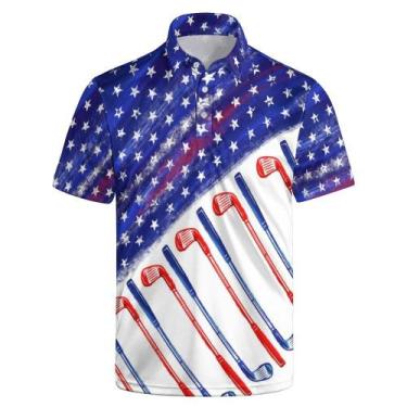 Imagem de Camisa polo de golfe Lxopogk com estampa de bandeira americana para ho