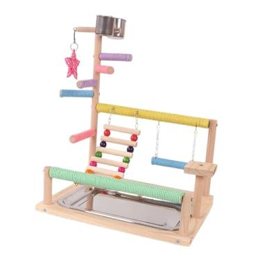 Imagem de Baoblaze Suporte para pássaros, playground para papagaios, 2 copos de aço inoxidável, poleiros para papagaios, academia de jogos, suporte de madeira para