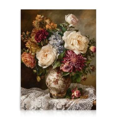 Imagem de Dazzlewall Decoração clássica de arte de parede floral, flores vintage maximalismo em vaso impressão de arte estética retrô para decoração de quarto e sala de estar, 30 x 40 cm sem moldura