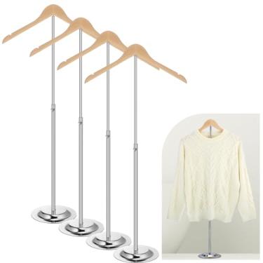 Imagem de Layhit Exibição de camiseta ajustável para adultos, suporte de ombro flexível, suporte de camisa portátil pendurado em metal preto, cabide para roupas, casaco de vestuário, vendedor de varejo, altura 4 a 27,9 polegadas (4 peças)