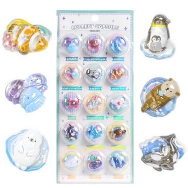 Imagem de Kawaii 3D Capsule Resin Stickers, Clear PVC Material, 9x20cm, Space, Moon, Ghost, Ocean Theme, Decorative Puffy Sticker Sheet for Phone Case, Scrapbook (Ocean Animal)