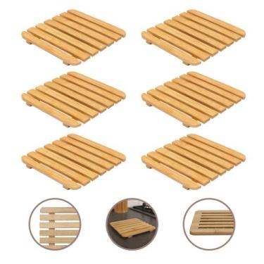 Imagem de Conjunto 6 Descansos Panela Quadrados Bambu 17cm Ecológico Premium - M