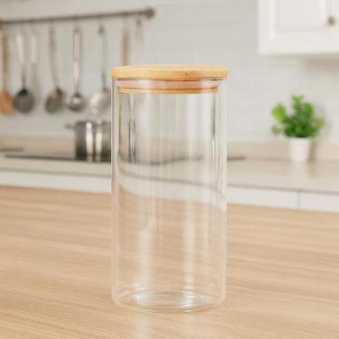 Imagem de Pote Hermético de Vidro Com Tampa de Bambu 1200ml Redondo - Budamix