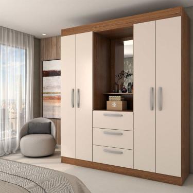 Imagem de Guarda-Roupa Solteiro Europa 4 Portas 3 Gavetas Cinamomo/Off White - Panorama Móveis