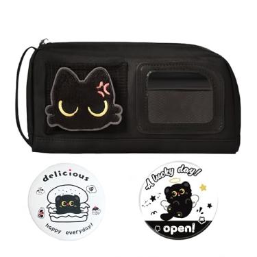Imagem de IN Chenthy Lindo conjunto de estojo de lápis, bolsa de lápis de gato de grande capacidade com espelho de crachá, linda caixa de armazenamento de papelaria DIY, Preto, Casual