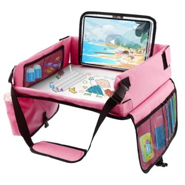 Imagem de blackonvlm Bandeja de viagem para assento de carro infantil, filme de PVC, grande espaço de armazenamento, bandeja de assento de carro infantil para viagem infantil, mesa de assento de carro para