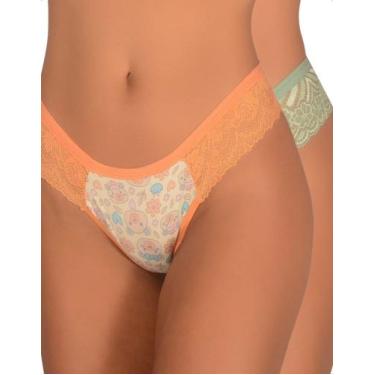 Imagem de Kit 2 Calcinha Estampada Fio Dental Renda Lateral Conforto Elegante Mo